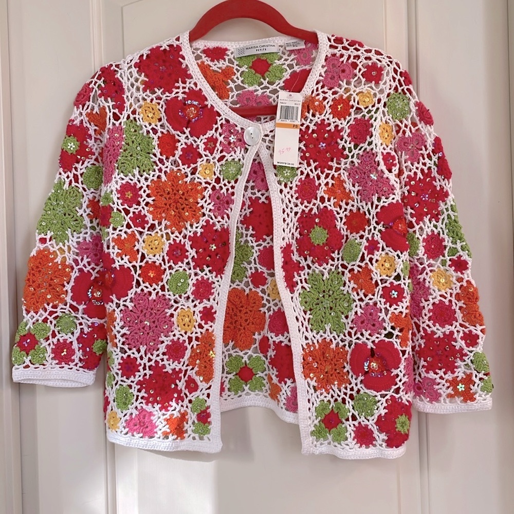 Marisa Christina NWT Multi Crochet Cardigan with Sequins PS